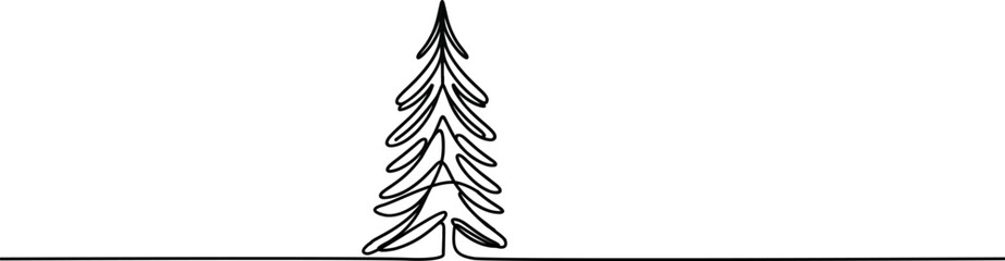 Obraz premium Christmas tree one line drawing.Merry Christmas decoration continuous line.Continuous line drawing of christmas tree with a star. 