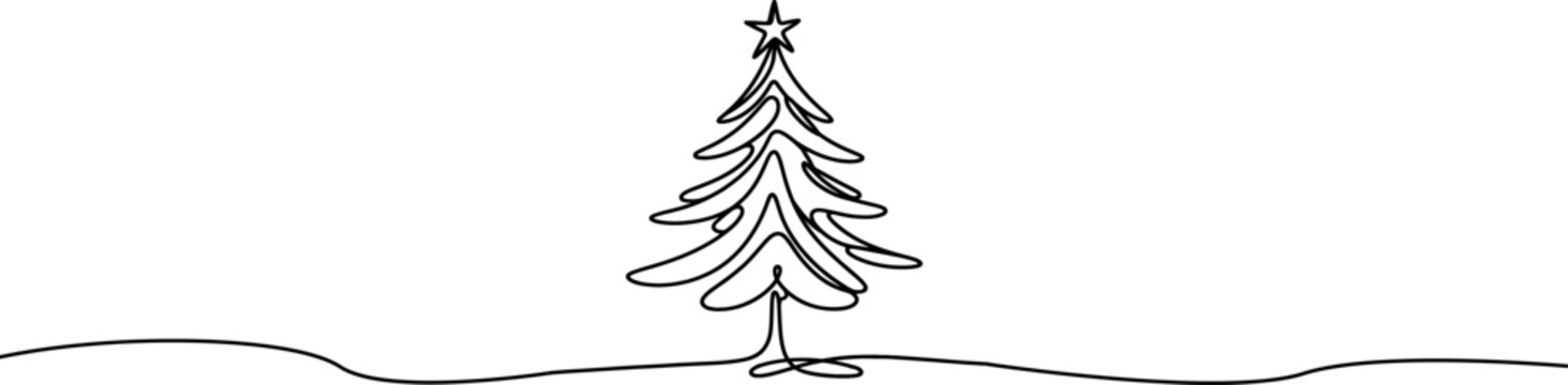 Christmas tree one line drawing.Merry Christmas decoration continuous line.Continuous line drawing of christmas tree with a star.	