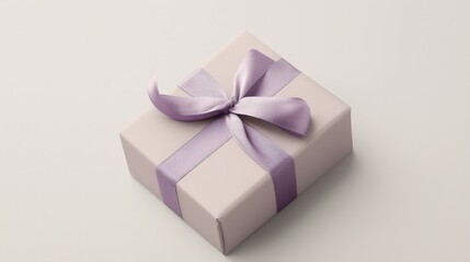 Obraz premium Elegant Lavender Gift Box with Matching Ribbon on Light Grey Background for Special Occasions
