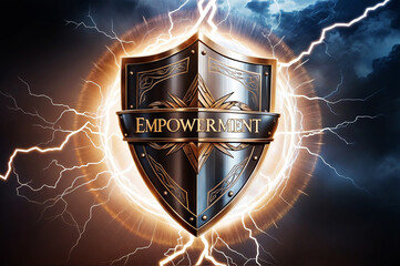3d render illustration of a shield with the text word "Empowerment" in the center