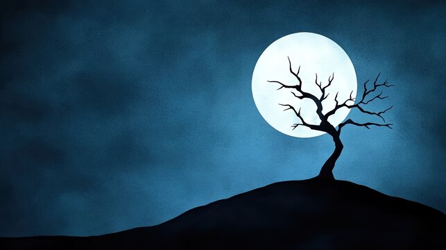 Silhouette of a tree under the full moon