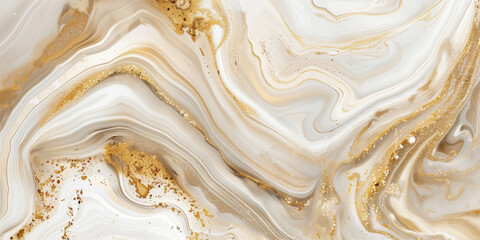 Marble suminagashi beige gold ink abstract background. White gold liquid ecru brush texture pattern. Winter oriental Chinese acrylic painting stone paper texture