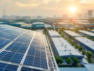 Aerial View of Eco Friendly Solar Powered Industrial Park with Sustainable Manufacturing Facilities
