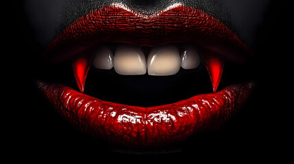 Halloween vampire dracula's mouth, featuring pointed fangs and scarlet lips. Vampire. Illustration