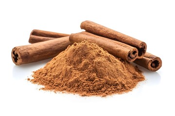 Ground cinnamon with whole cinnamon sticks.