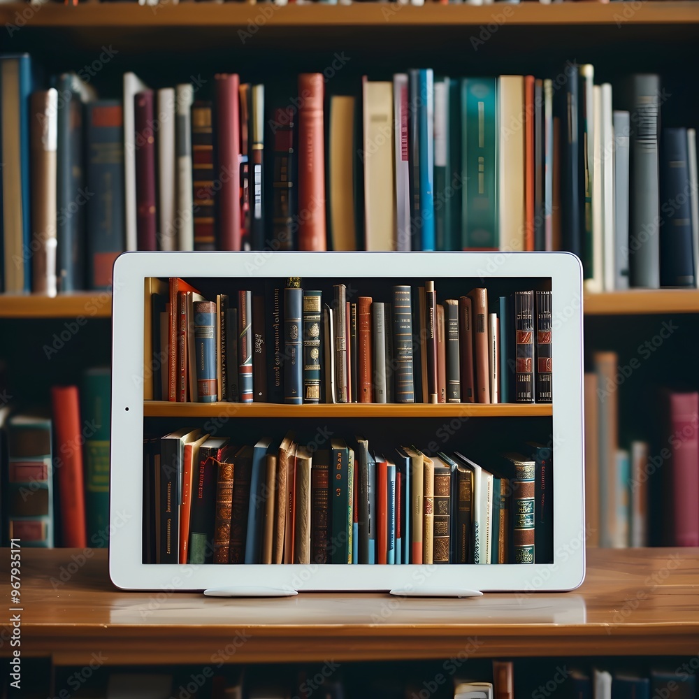 Wall mural digital library access on tablet offering vast resources for remote education learning