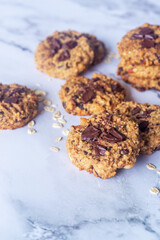 freshly baked homemade dark chocolate chunk oatmeal cookies