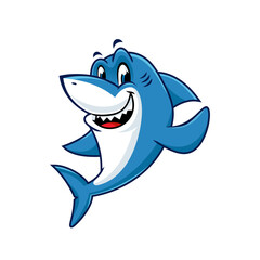 Cute cartoon shark smiling and waving. Perfect for children's designs and products.