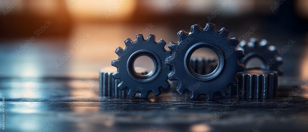 Poster conceptual photography of a control mechanism with gears and cogs emphasizing the importance of cons