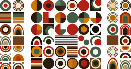 Vintage Geometric Composition Mid Century Modern Circles and Arches On Transparent Background