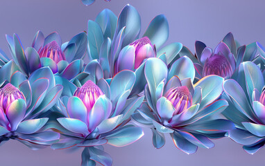 Fototapeta premium Seamless iridescent protea flower border pattern, realistic style