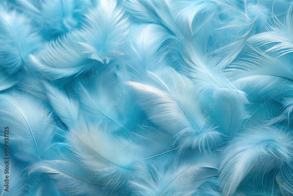 Wall mural soft blue feathers creating dreamy and delicate background