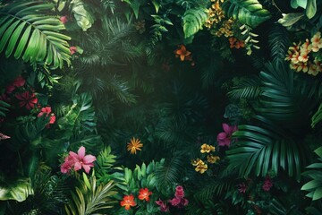 Lush Green Jungle With Flowers