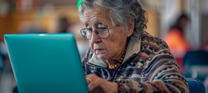 Senior Woman Concentrated on Learning Antivirus Software in Technology Class