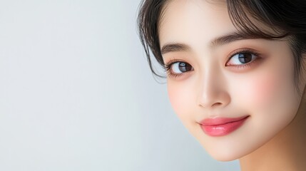 Naklejka premium Close up Portrait of a Beautiful Young Woman with Perfect Skin and Makeup