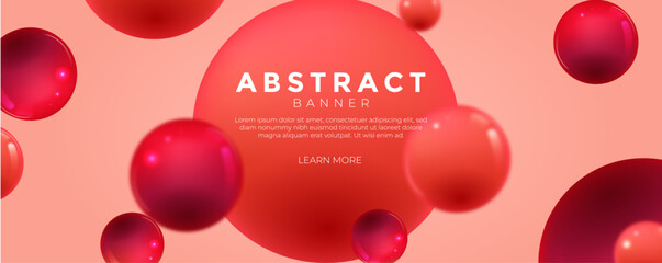 Abstract liquid fluid circles red, Red color background with copy space. 3D sphere shape pastel color design. Creative minimal bubble trendy gradient