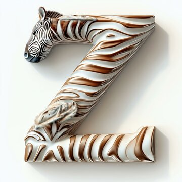 3D letter Z with zeebra texture realistic modern design, soft lighting, white background. 