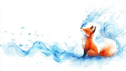 Obraz premium Fox in wizard robes, conjuring a magical storm, swirling winds, Watercolor style