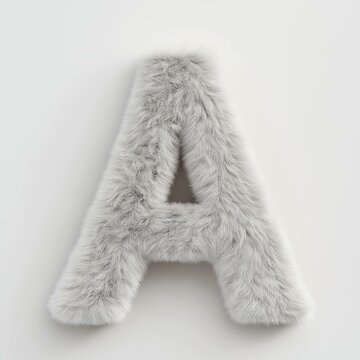 3D letter A with furr texture realistic modern design, soft lighting, white background. 