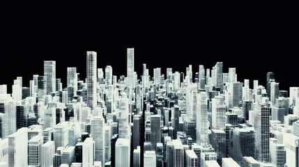 Obraz premium A digital city skyline that starts as a single building, multiplying and expanding in size to become a massive metropolis, showing scalability in urban development