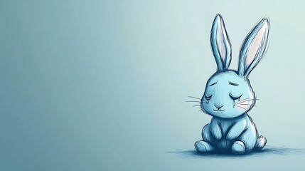Obraz premium Melancholic Bunny in Simple Illustration Style with Tear-Streaked Face in Soft Blue Tones