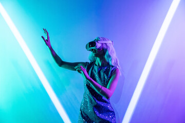 Futuristic woman engrossed in the metaverse experience