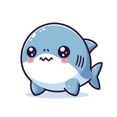 Fototapeta premium Cute shark, flat cartoon style illustration, white background 