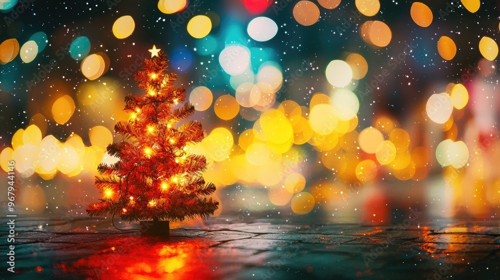 Canvas Prints blurry background with lights and christmas tree, red yellow purble orange colors