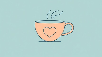 Cozy Heart in Cup Minimalist Vector Graphic on Pastel Blue Background