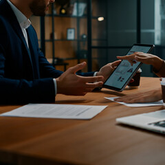 Man and Woman at Office Desk Discussing and Presenting a Project