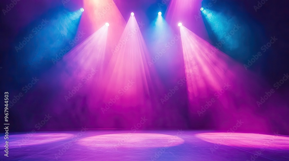 Wall mural broadway stage background, spotlights shining, whimsical, bright, wallpaper style, photography