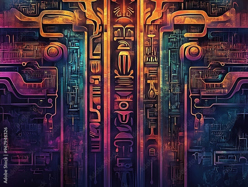Fototapete cryptic hieroglyphic script gradients background - ancient script theme