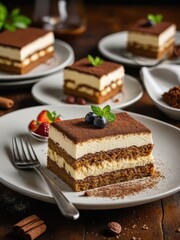 Close-up of a delicious tiramisu slice