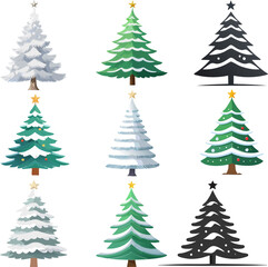 Obraz premium Conjunto de árboles de navidad nevados con fondo transparente 01