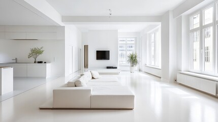 Modern Interior Design with White Walls and Minimalist Furniture in a Spacious Apartment