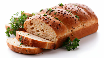 Sliced Whole Grain Bread White Background