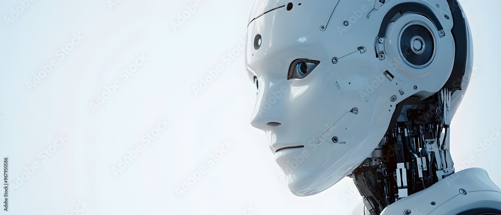 Poster photographic concept showcasing the synergy between intelligence and robotics actuators highlighting