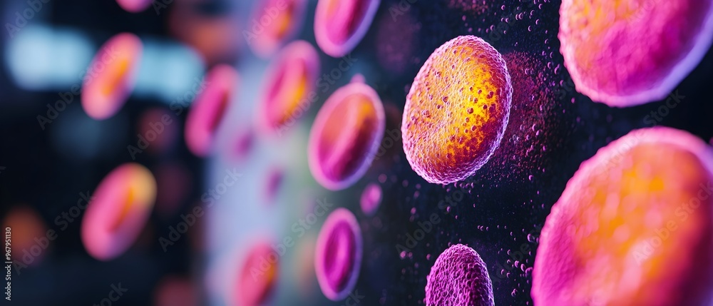 Poster closeup microscope image showcasing the intricate patterns and vibrant colors of genetically enginee