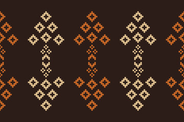 Traditional ethnic motifs ikat geometric fabric pattern cross stitch.Ikat embroidery Ethnic oriental Pixel brown background.Abstract,vector,illustration. Texture,decoration,wallpaper.