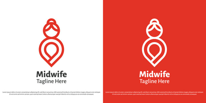 Mother clinic logo design illustration. Silhouette of mother linear line woman health maternal embrace. Simple minimal abstract geometric calm gentle icon symbol.