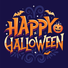 Happy Halloween Design with Spooky Bats and Pumpkin Graphics