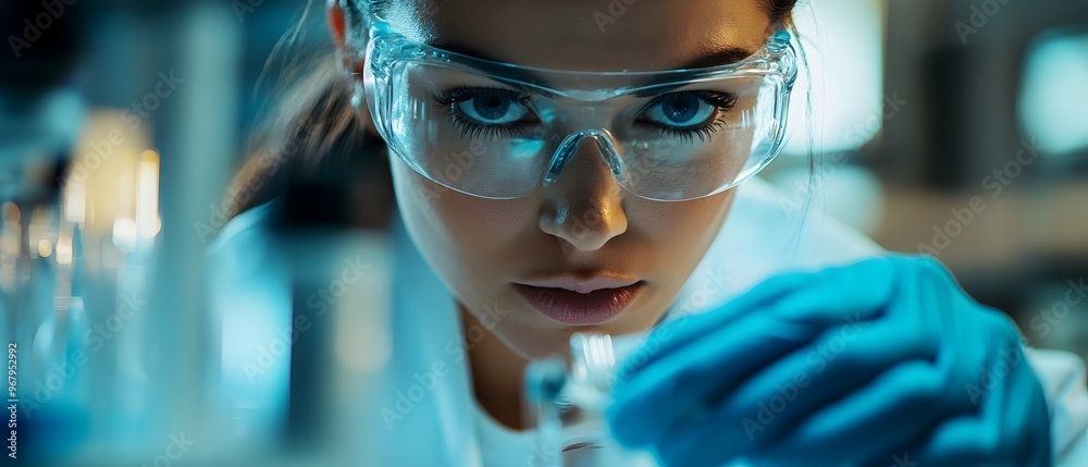 Poster close up shot of scientist handling pipette and injecting solution into bioengineered cells in a hig