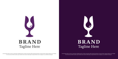 Glass wine logo design illustration. Silhouette of glass natural preservation alcohol drink. Abstract minimal simple icon symbol.