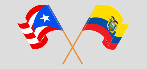 Crossed and waving flags of Puerto Rico and Republic of Ecuador. Vector illustration