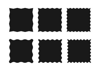 Square silhouette shapes with zigzag edges set. Wavy border stickers collection.
