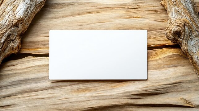 Blank ID card mock-up on wood surface, natural setting, adaptable design for personal and business use