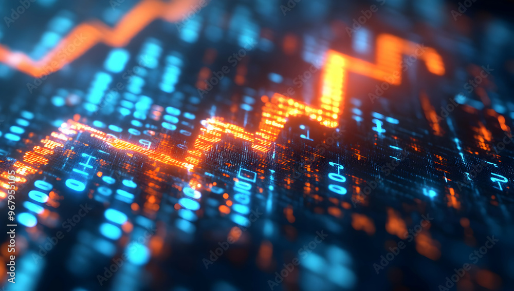 Poster abstract digital background with glowing lines and data patterns representing growth and technology 