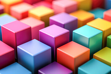 Obraz premium A colorful array of cubes in various shades of pink, blue, green, and yellow