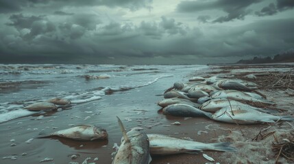 Devastating sight of dead fish on the beach, underscoring the urgent need for marine conservation