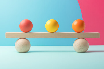 Three balls are on a wooden board
